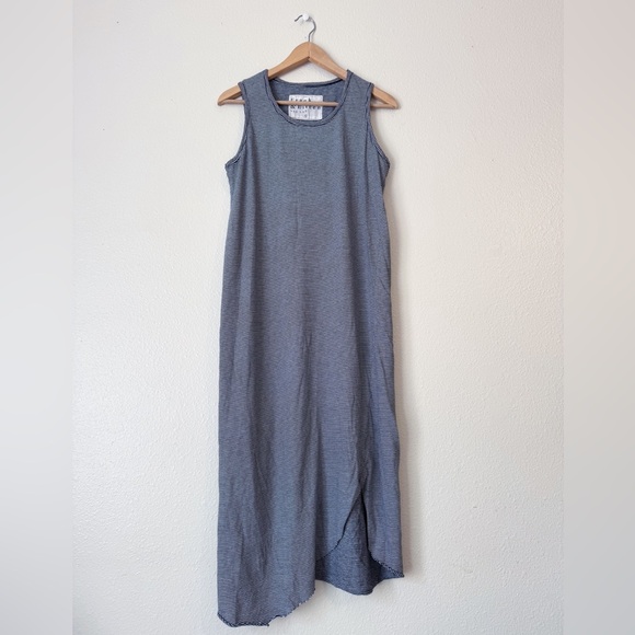 Frank & Eileen - Relaxed Asymmetric Tank Dress in Navy w/ Fine White Stripe - Picture 1 of 7